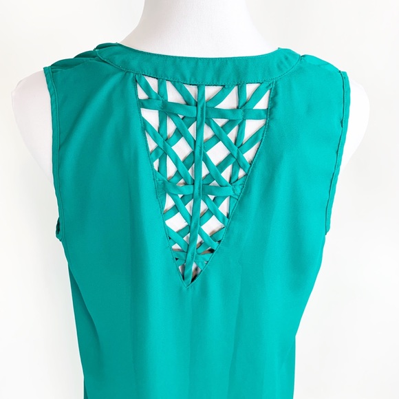 Iz Byer Tops - IZ Byer Emerald Green Sleeveless Lattice Back Top